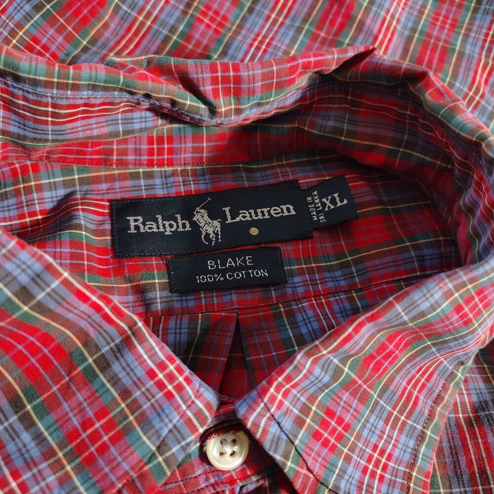 Ralph Lauren Mens Plaid Button Down Shirt Size XL Red Green Classic Fit Cotton